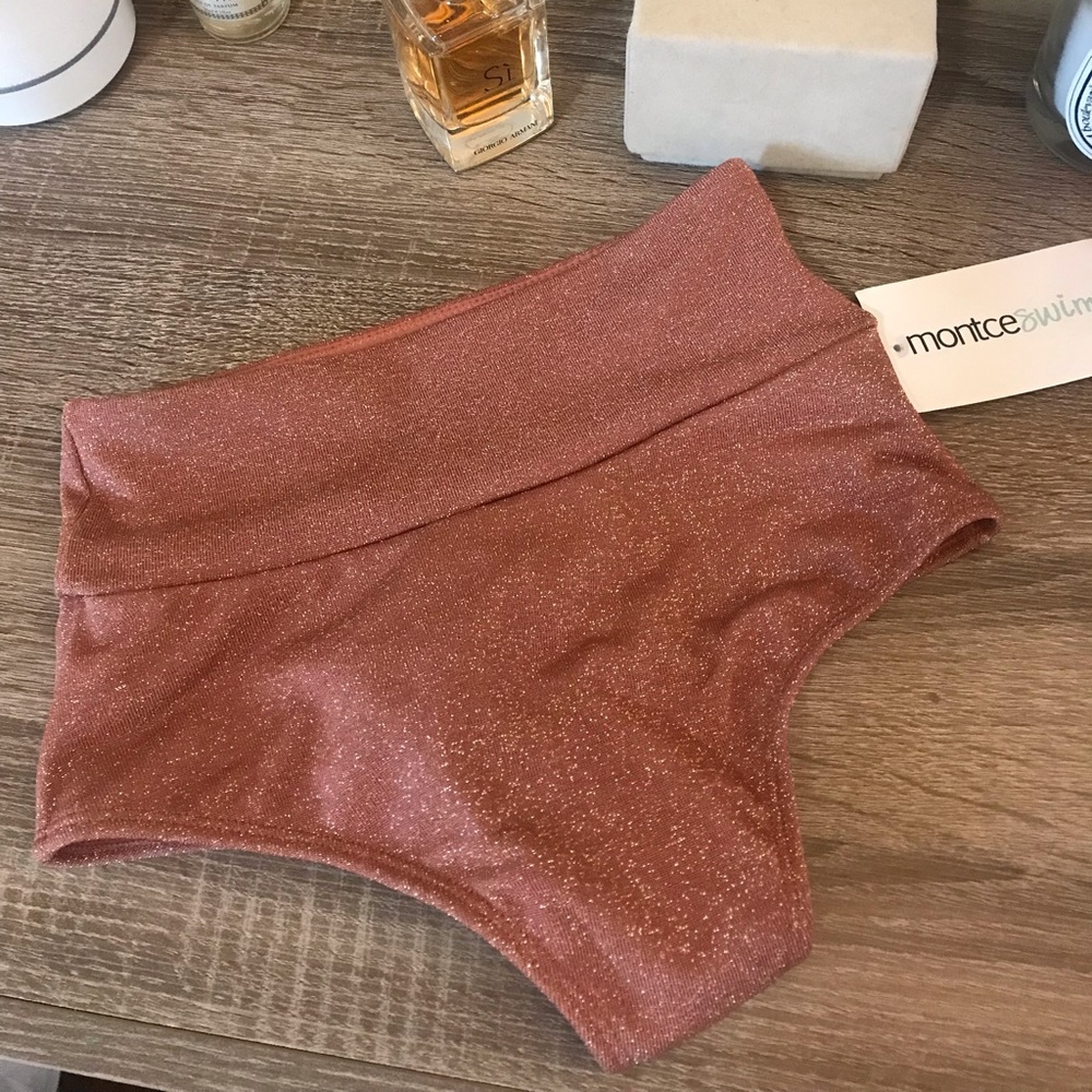 Montce Mauve Sparkle High Rise Bikini Bottom - XS